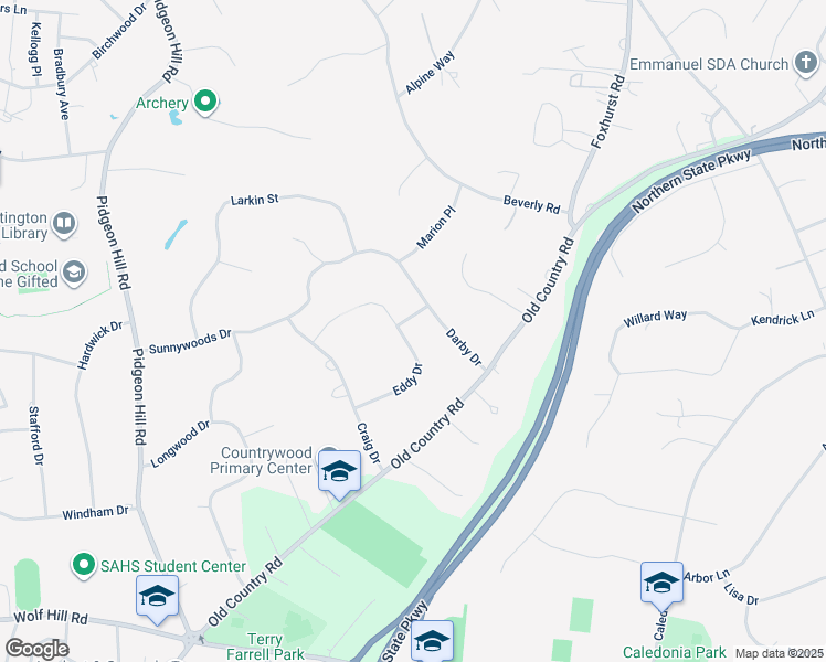 map of restaurants, bars, coffee shops, grocery stores, and more near 109 Eddy Drive in Huntington Station