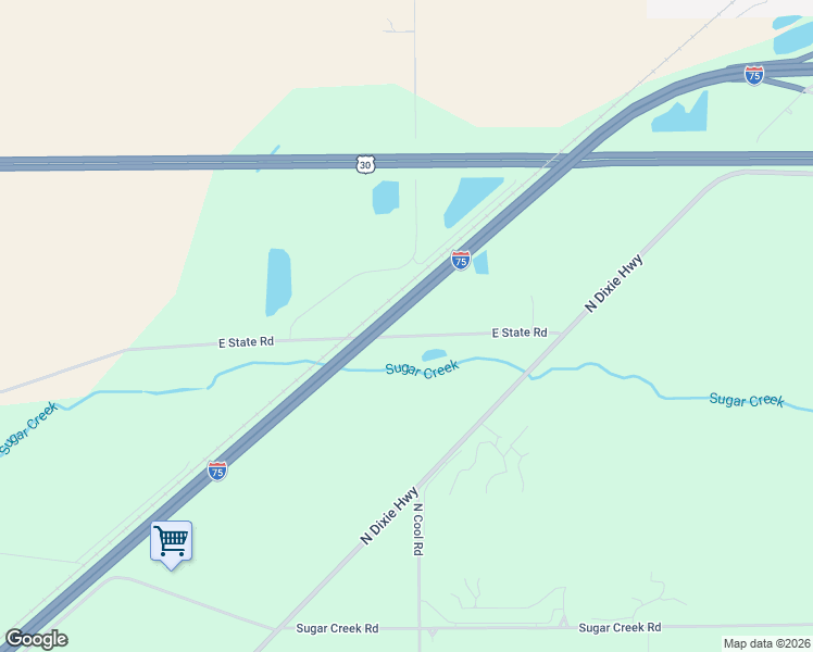 map of restaurants, bars, coffee shops, grocery stores, and more near 5800-5898 E State Rd in Lima