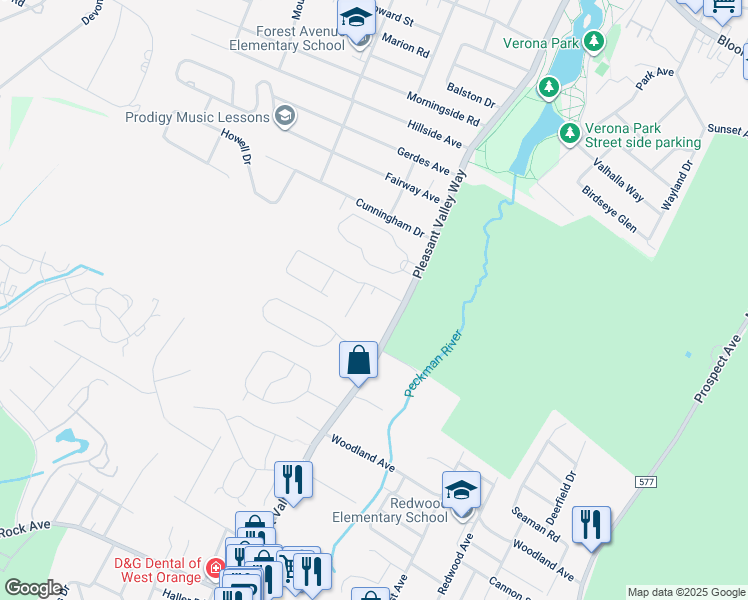 map of restaurants, bars, coffee shops, grocery stores, and more near 4 Rosemont Court in West Orange