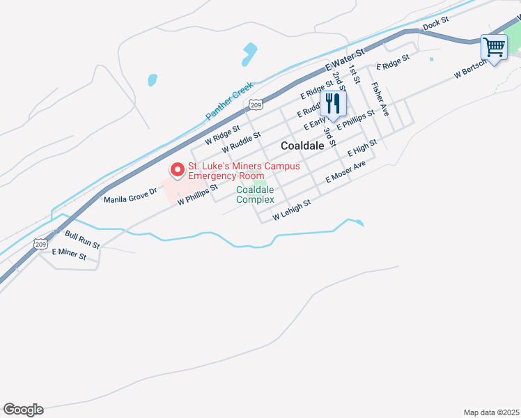 map of restaurants, bars, coffee shops, grocery stores, and more near 165 West Moser Avenue in Coaldale