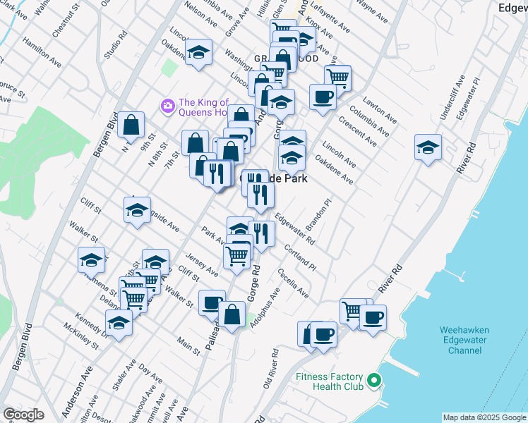 map of restaurants, bars, coffee shops, grocery stores, and more near 180 Edgewater Road in Cliffside Park