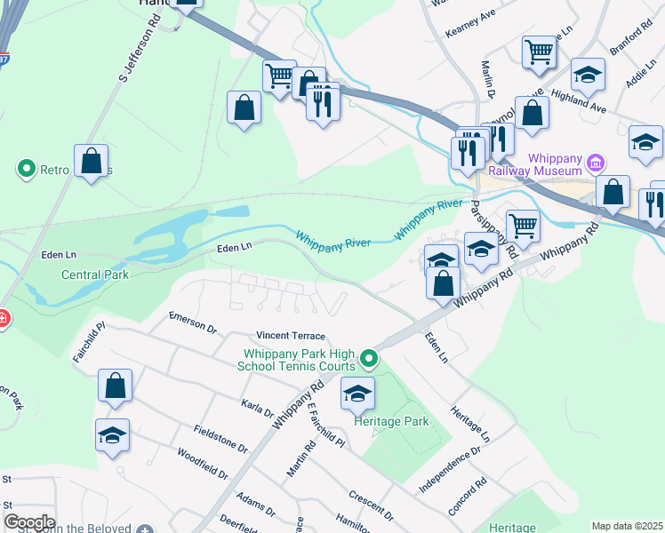 map of restaurants, bars, coffee shops, grocery stores, and more near 34 Eden Lane in Hanover