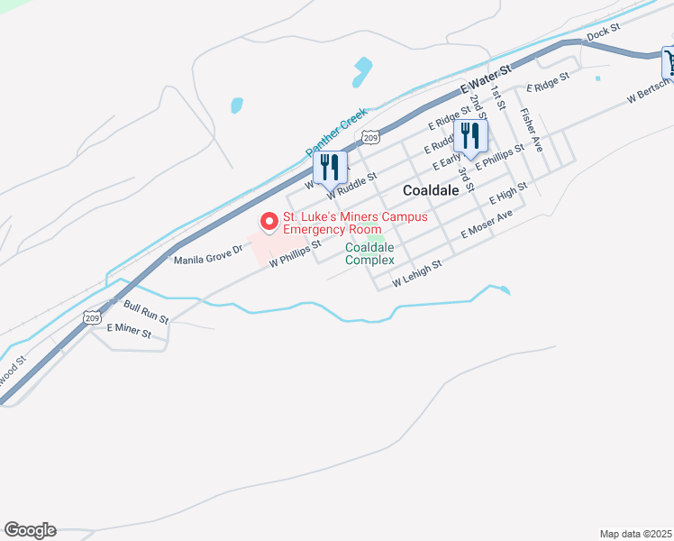 map of restaurants, bars, coffee shops, grocery stores, and more near 237 West High Street in Coaldale