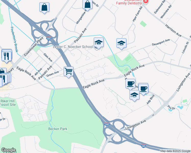 map of restaurants, bars, coffee shops, grocery stores, and more near 5 Kent Drive in Roseland