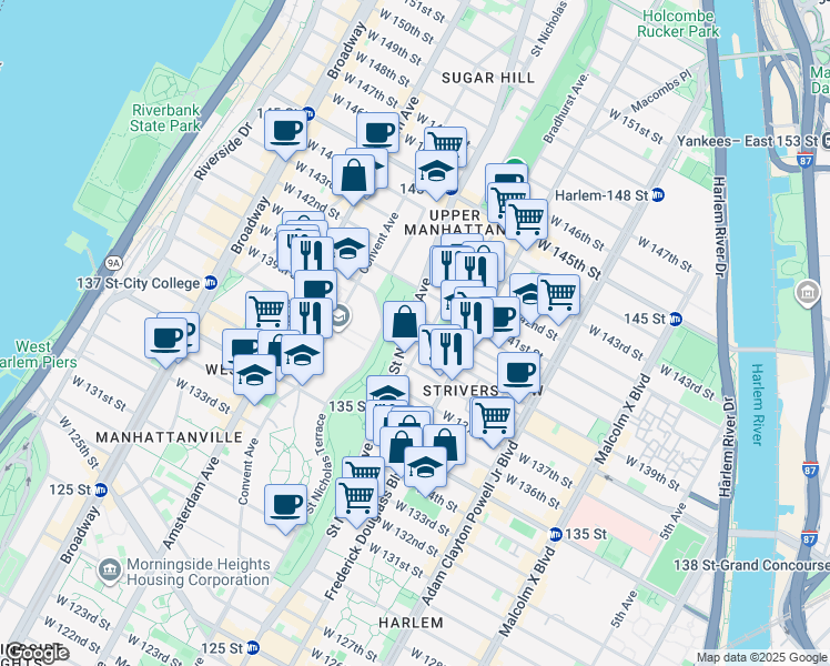 map of restaurants, bars, coffee shops, grocery stores, and more near in New York