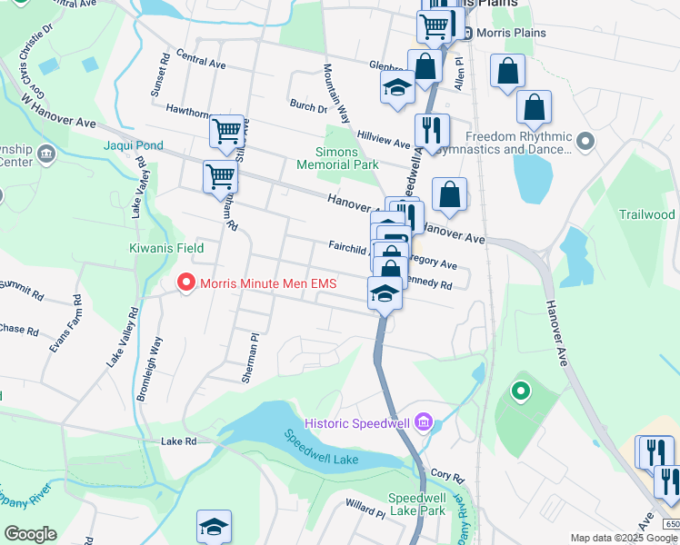 map of restaurants, bars, coffee shops, grocery stores, and more near 15 Sanders Street in Morris Plains