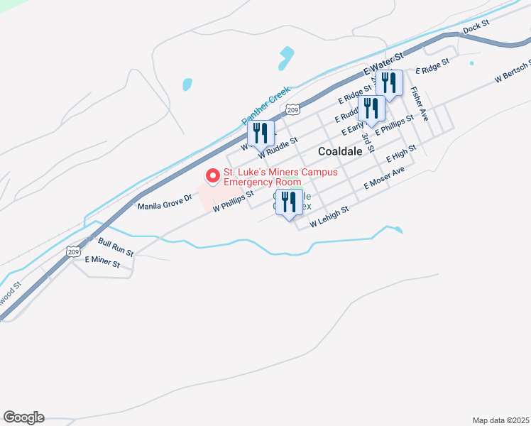 map of restaurants, bars, coffee shops, grocery stores, and more near 237 West High Street in Coaldale