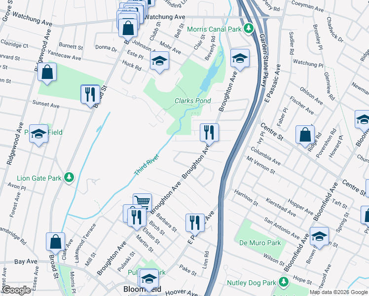 map of restaurants, bars, coffee shops, grocery stores, and more near 28 Fitzherbert Street in Bloomfield