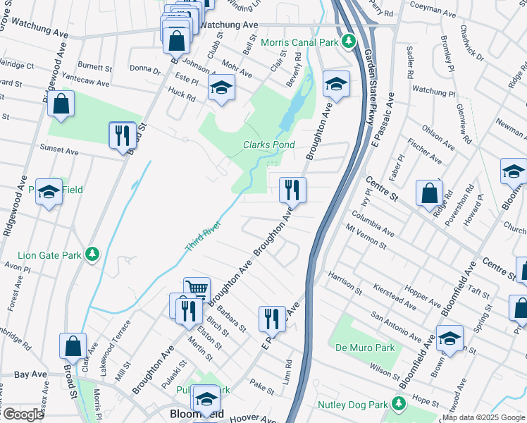 map of restaurants, bars, coffee shops, grocery stores, and more near 28 Fitzherbert Street in Bloomfield
