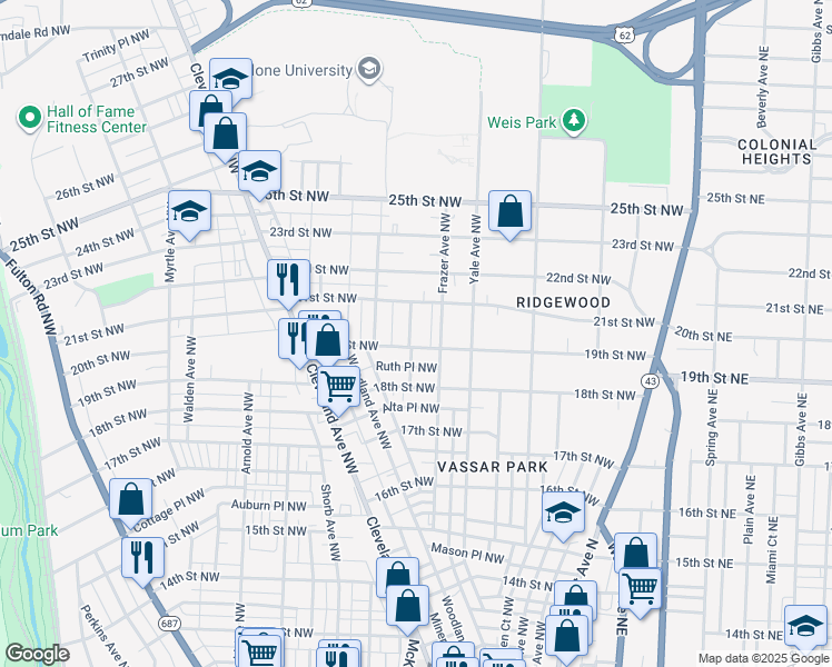 map of restaurants, bars, coffee shops, grocery stores, and more near 1912 Kirk Court Northwest in Canton