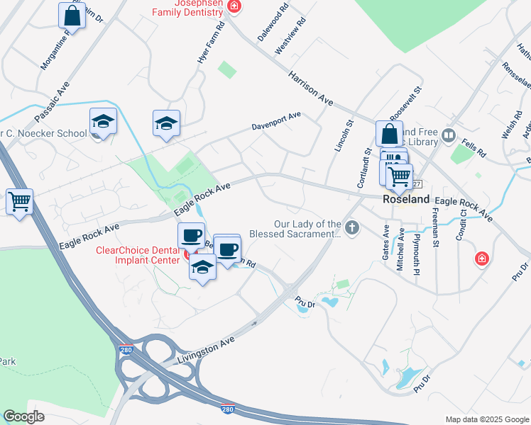 map of restaurants, bars, coffee shops, grocery stores, and more near 9 Bartlett Court in Roseland