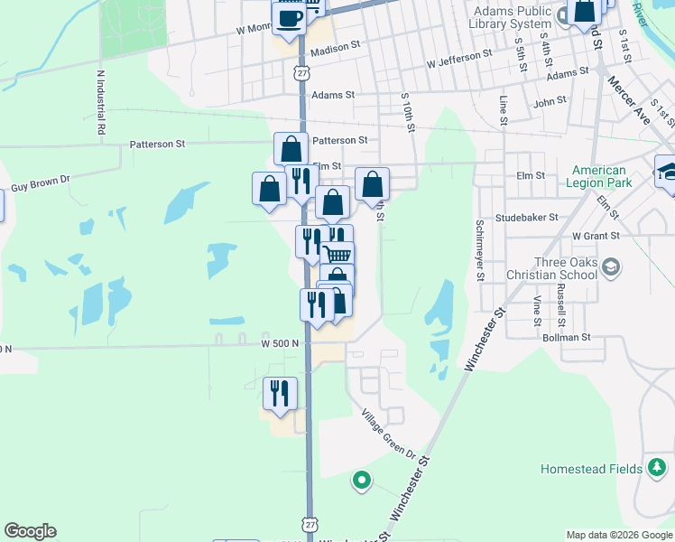 map of restaurants, bars, coffee shops, grocery stores, and more near 925 S 13th St in Decatur