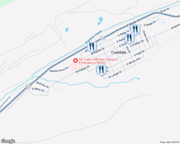 map of restaurants, bars, coffee shops, grocery stores, and more near 256 West Howard Avenue in Coaldale