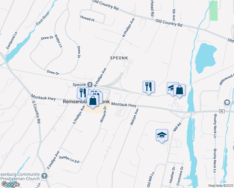 map of restaurants, bars, coffee shops, grocery stores, and more near Sandslot Road in Eastport