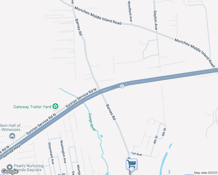 map of restaurants, bars, coffee shops, grocery stores, and more near 103 Barnes Road in Manorville