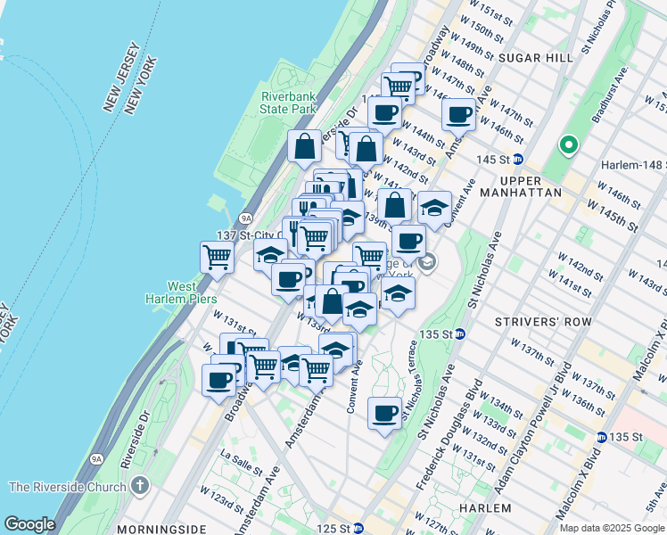 map of restaurants, bars, coffee shops, grocery stores, and more near in New York