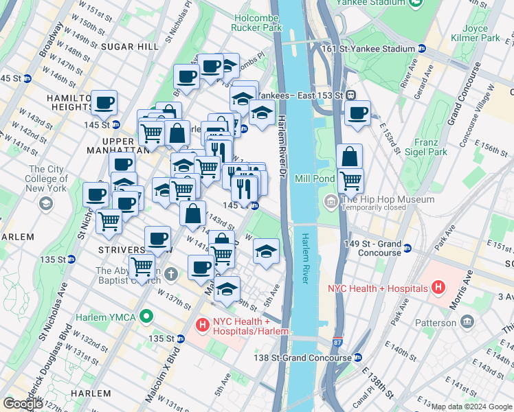 map of restaurants, bars, coffee shops, grocery stores, and more near in New York