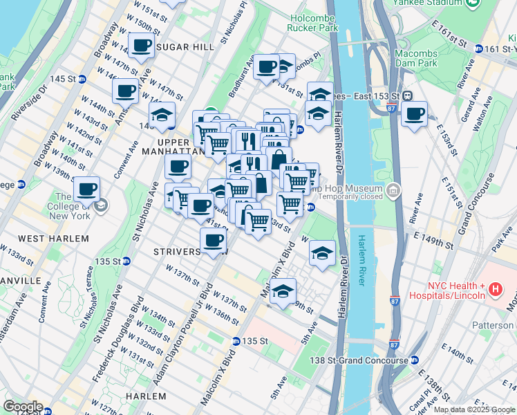 map of restaurants, bars, coffee shops, grocery stores, and more near in New York