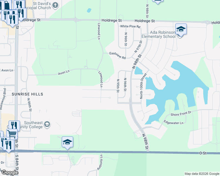 map of restaurants, bars, coffee shops, grocery stores, and more near 9464 Northern Sky Road in Lincoln