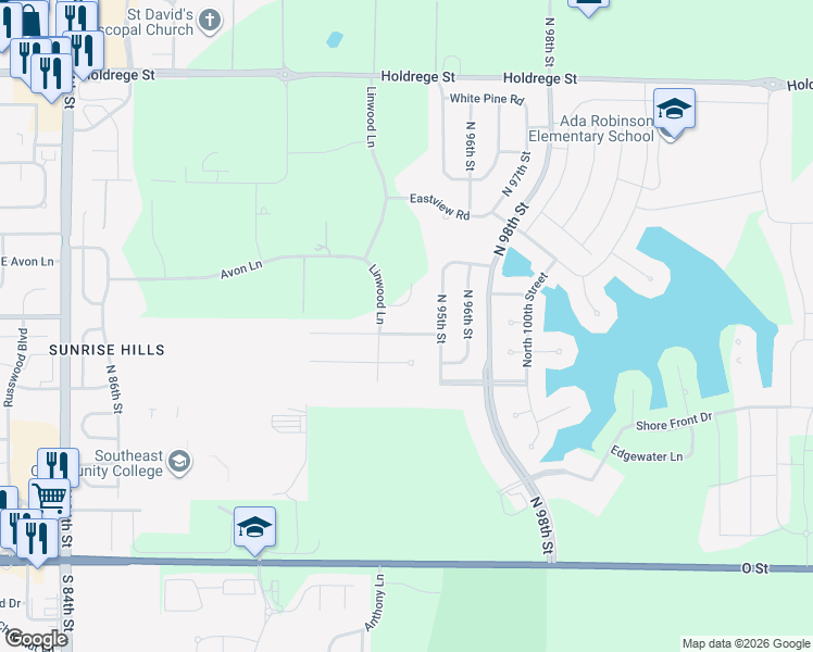map of restaurants, bars, coffee shops, grocery stores, and more near 9464 Northern Sky Road in Lincoln