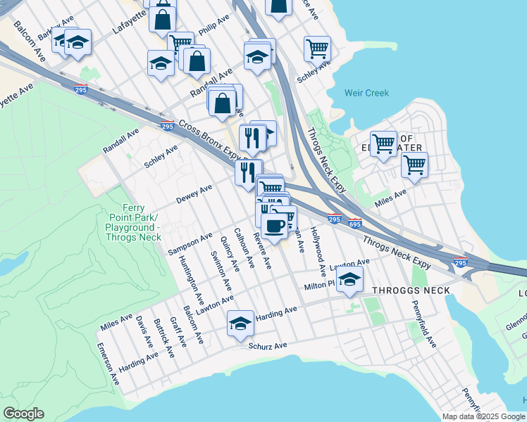 map of restaurants, bars, coffee shops, grocery stores, and more near E Tremont Ave & Sampson Ave in Bronx