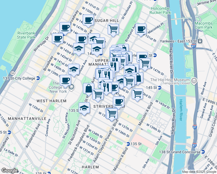 map of restaurants, bars, coffee shops, grocery stores, and more near in New York