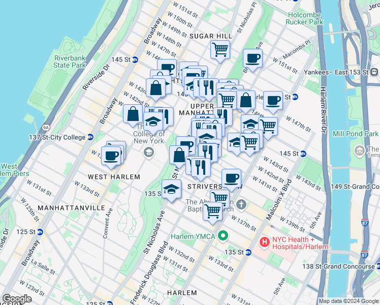 map of restaurants, bars, coffee shops, grocery stores, and more near in New York