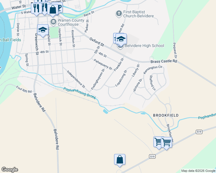 map of restaurants, bars, coffee shops, grocery stores, and more near 733 Franklin Street in Belvidere