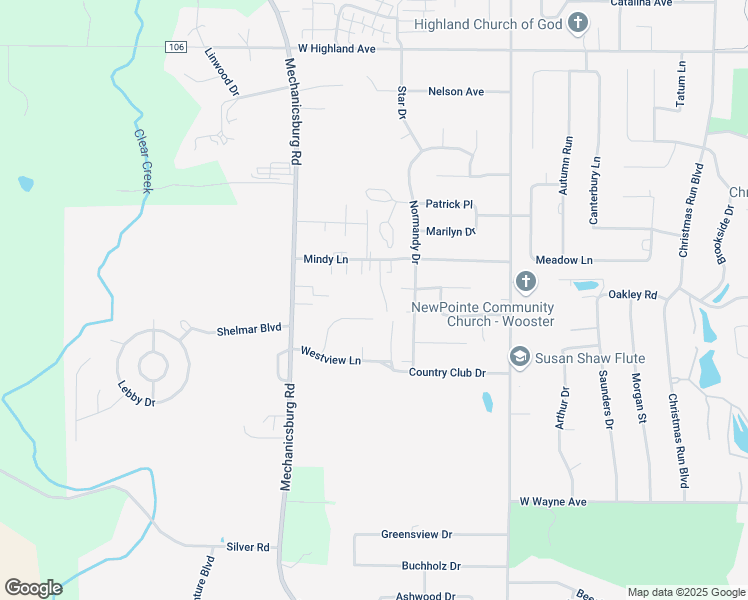 map of restaurants, bars, coffee shops, grocery stores, and more near 1056 Mindy Lane in Wooster