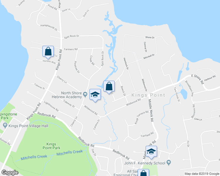 map of restaurants, bars, coffee shops, grocery stores, and more near 5 Beech Drive in Kings Point