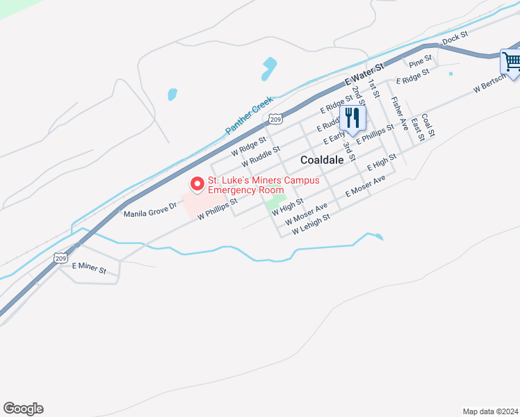 map of restaurants, bars, coffee shops, grocery stores, and more near 216 East Howard Avenue in Coaldale