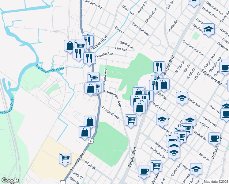 map of restaurants, bars, coffee shops, grocery stores, and more near 5 Luxoro Place in Fairview