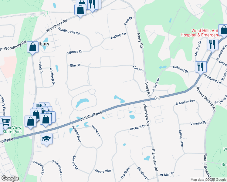 map of restaurants, bars, coffee shops, grocery stores, and more near 4 Magnolia Lane in Woodbury