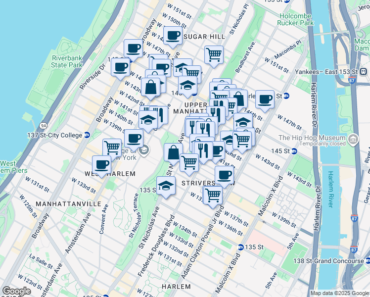 map of restaurants, bars, coffee shops, grocery stores, and more near in New York