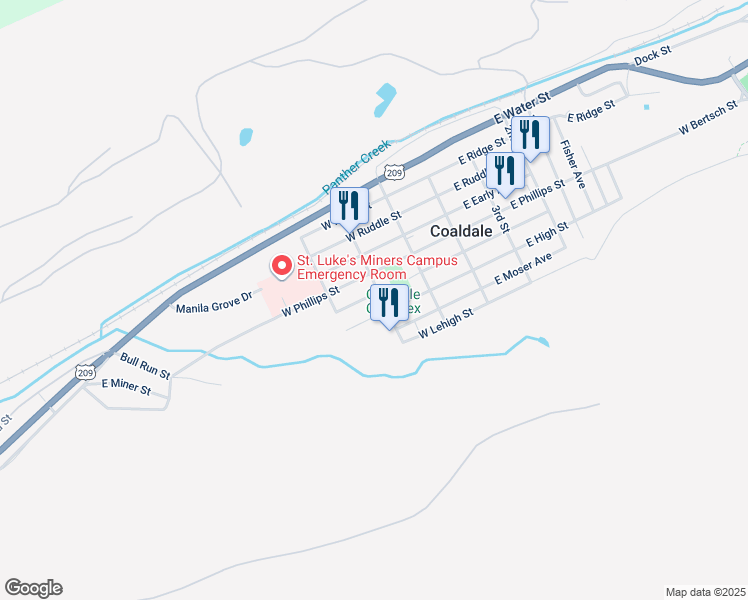 map of restaurants, bars, coffee shops, grocery stores, and more near 216 East Howard Avenue in Coaldale