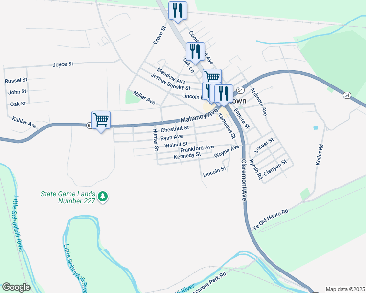 map of restaurants, bars, coffee shops, grocery stores, and more near Center Street in Tamaqua