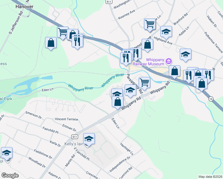 map of restaurants, bars, coffee shops, grocery stores, and more near 1508 Riveredge Lane in Hanover