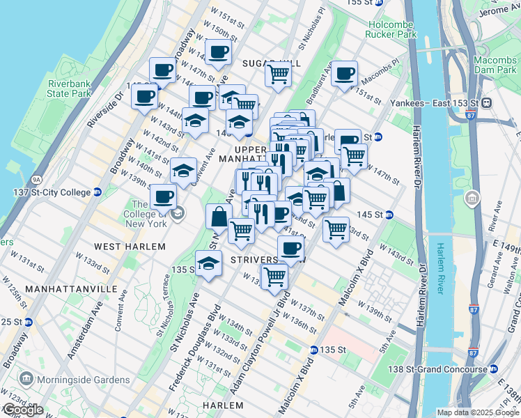 map of restaurants, bars, coffee shops, grocery stores, and more near in New York