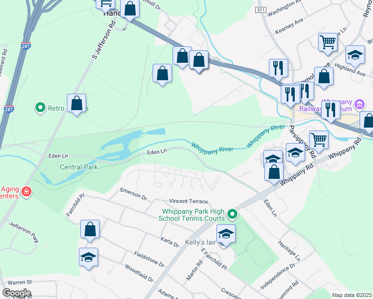 map of restaurants, bars, coffee shops, grocery stores, and more near 21-25 Eden Lane in Hanover