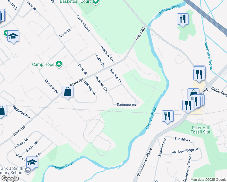 map of restaurants, bars, coffee shops, grocery stores, and more near 8 Sussex Lane in East Hanover