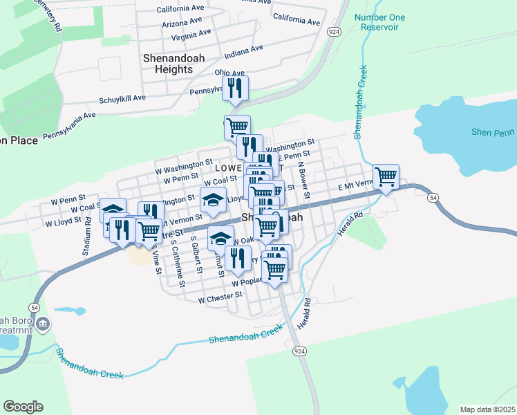 map of restaurants, bars, coffee shops, grocery stores, and more near in Shenandoah