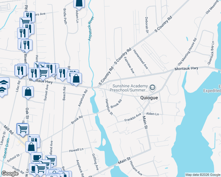 map of restaurants, bars, coffee shops, grocery stores, and more near 20 Meeting House Road in Westhampton Beach