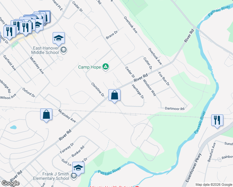 map of restaurants, bars, coffee shops, grocery stores, and more near 1 Caitlin Court in East Hanover