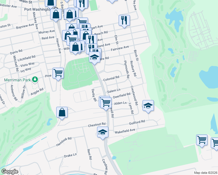map of restaurants, bars, coffee shops, grocery stores, and more near 22 Lowell Road in Port Washington