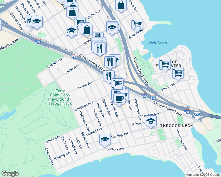map of restaurants, bars, coffee shops, grocery stores, and more near in The Bronx