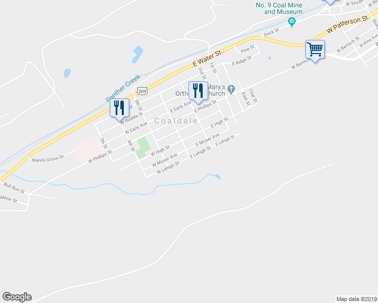 map of restaurants, bars, coffee shops, grocery stores, and more near 271 4th Street in Coaldale