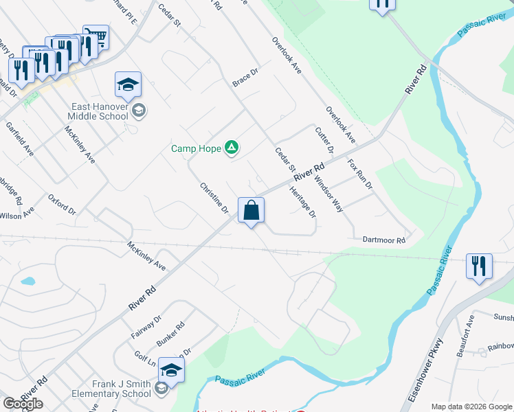 map of restaurants, bars, coffee shops, grocery stores, and more near 1 Caitlin Court in East Hanover