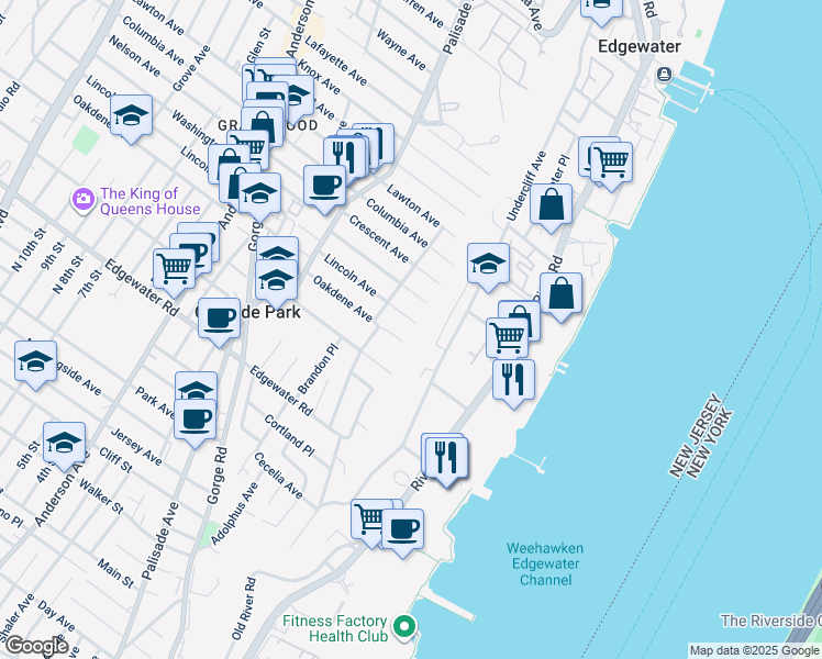 map of restaurants, bars, coffee shops, grocery stores, and more near 4 Lincoln Avenue in Cliffside Park