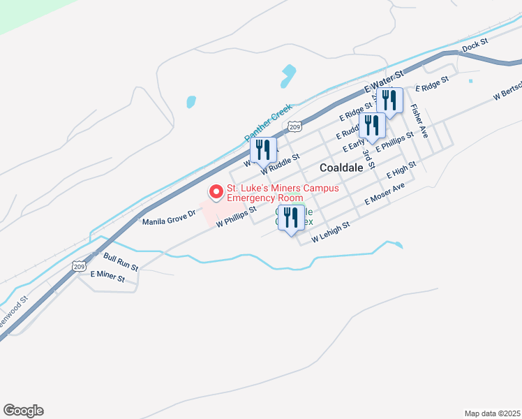 map of restaurants, bars, coffee shops, grocery stores, and more near 228 West Phillips Street in Coaldale