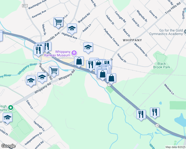 map of restaurants, bars, coffee shops, grocery stores, and more near 441 New Jersey 10 in Hanover